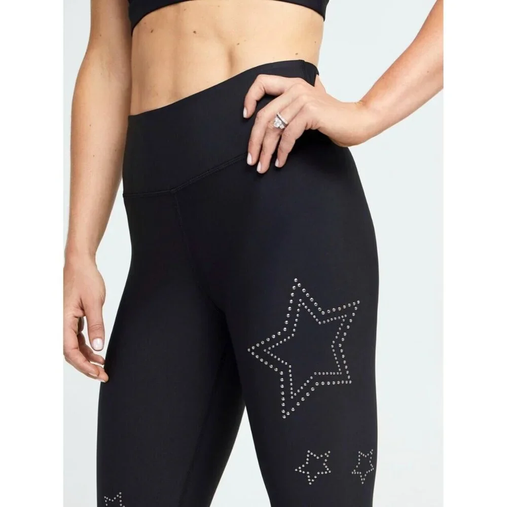 NEW SOUL by SOULCYCLE SOUL Black‎ Star Studded Leggings 7/8 Length  sz.XS